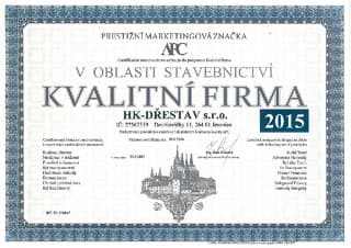 Certifikát HK Dřestav 2015 kvalitní firma